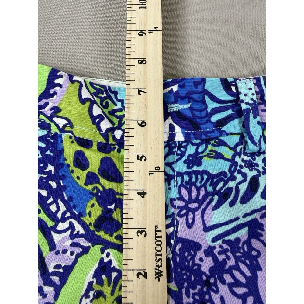 Lilly Pulitzer Shorts Women's 2 Blue Purple  Callahan Tropical Cat Cotton Preppy - Picture 9 of 13